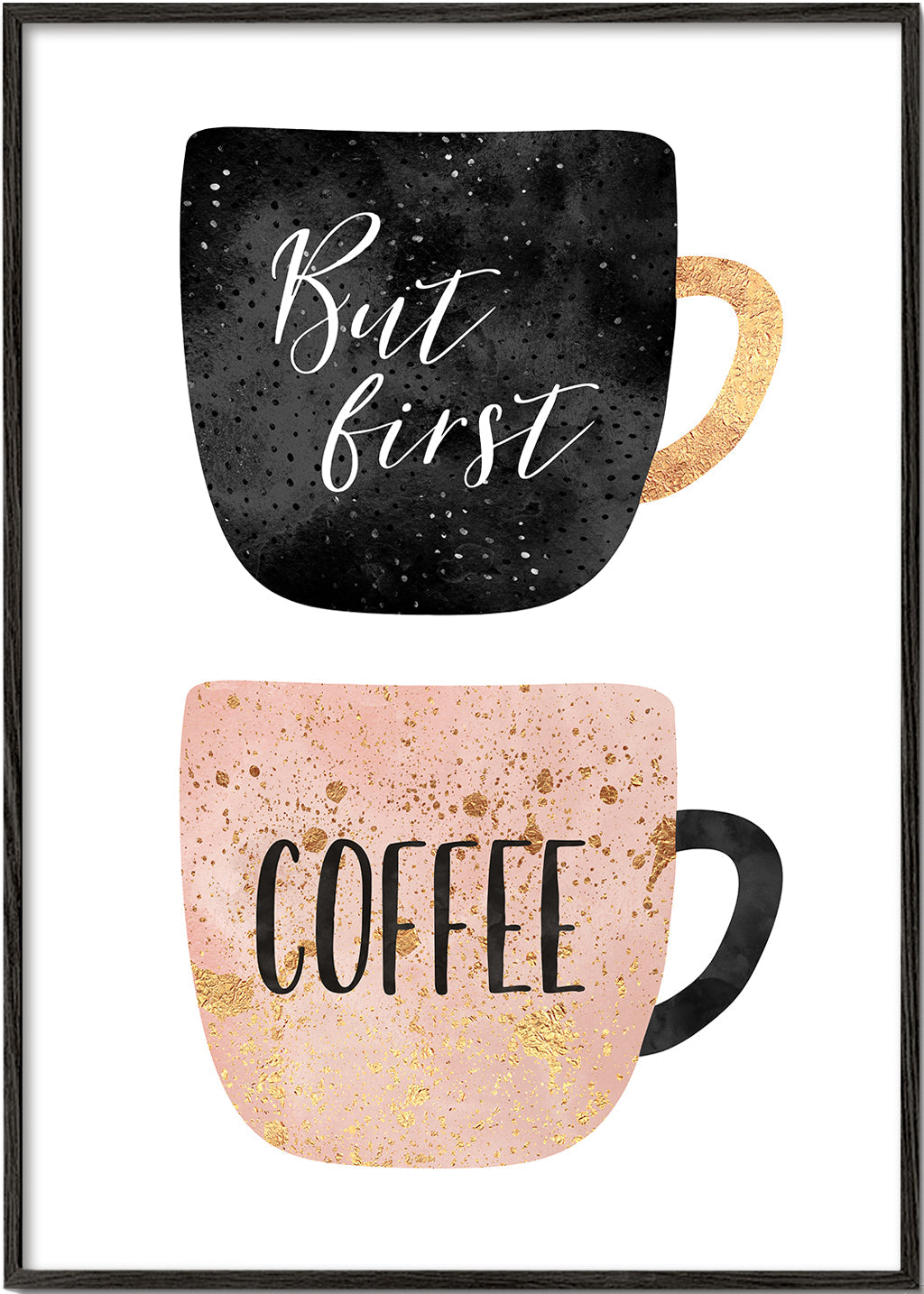 Køkkenkunst: illustrerede kaffekopper med tekst