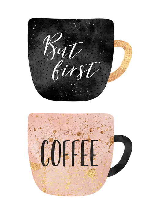 Køkkenkunst: illustrerede kaffekopper med tekst