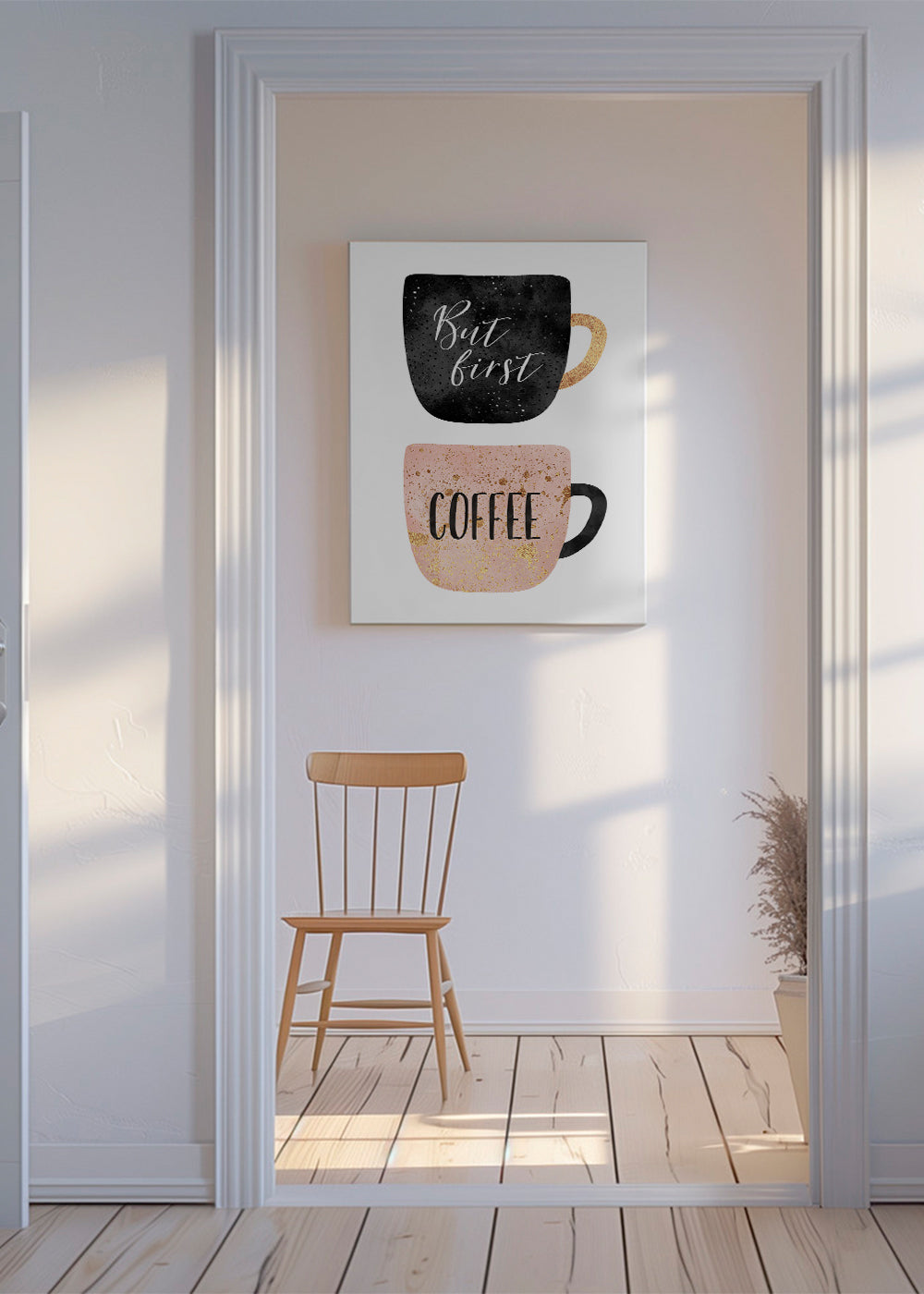 Køkkenkunst: illustrerede kaffekopper med tekst