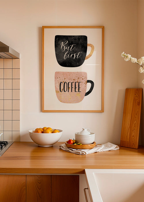 Køkkenkunst: illustrerede kaffekopper med tekst