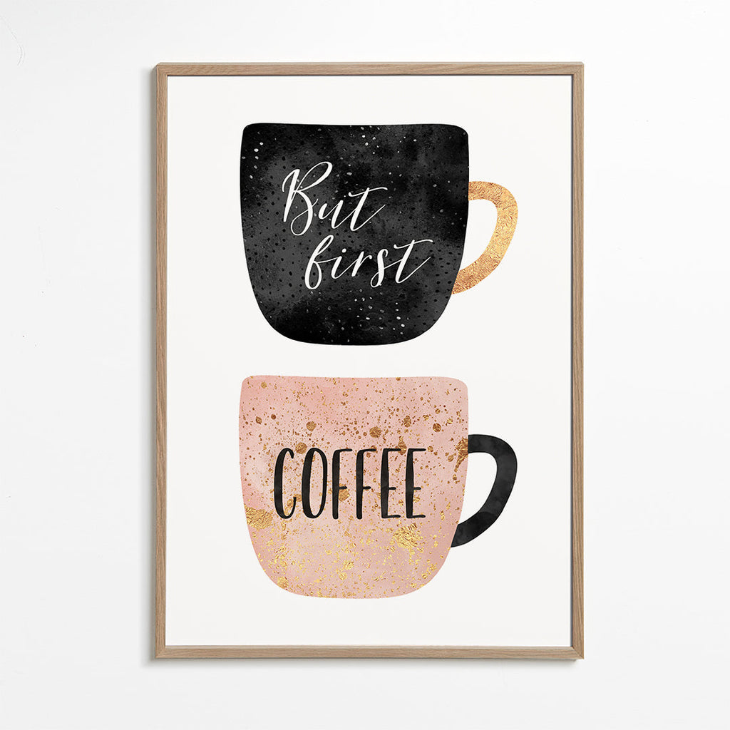 Køkkenkunst: illustrerede kaffekopper med tekst
