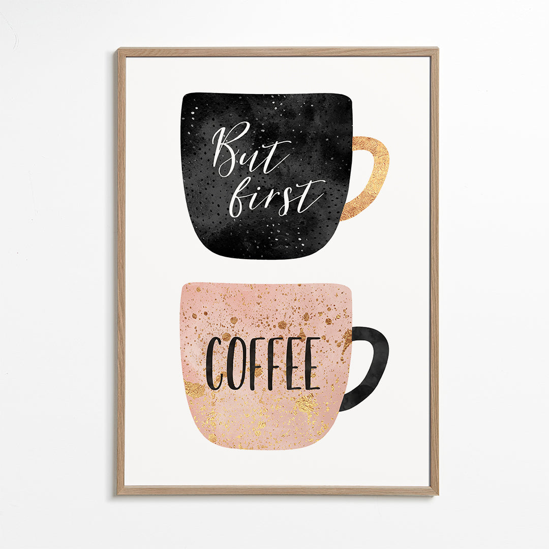 Køkkenkunst: illustrerede kaffekopper med tekst