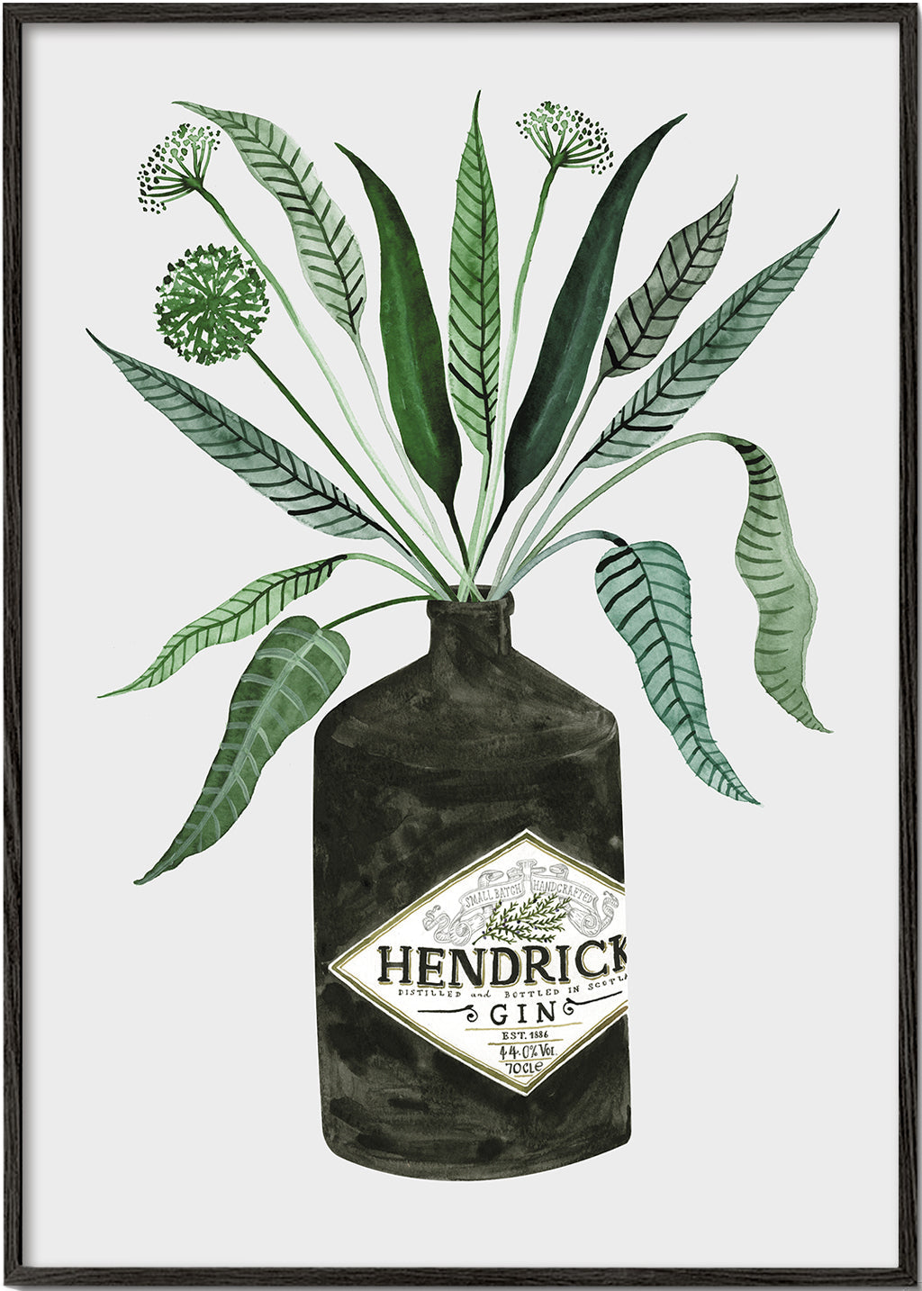 Køkkenkunst Hendrick's flaske med løv