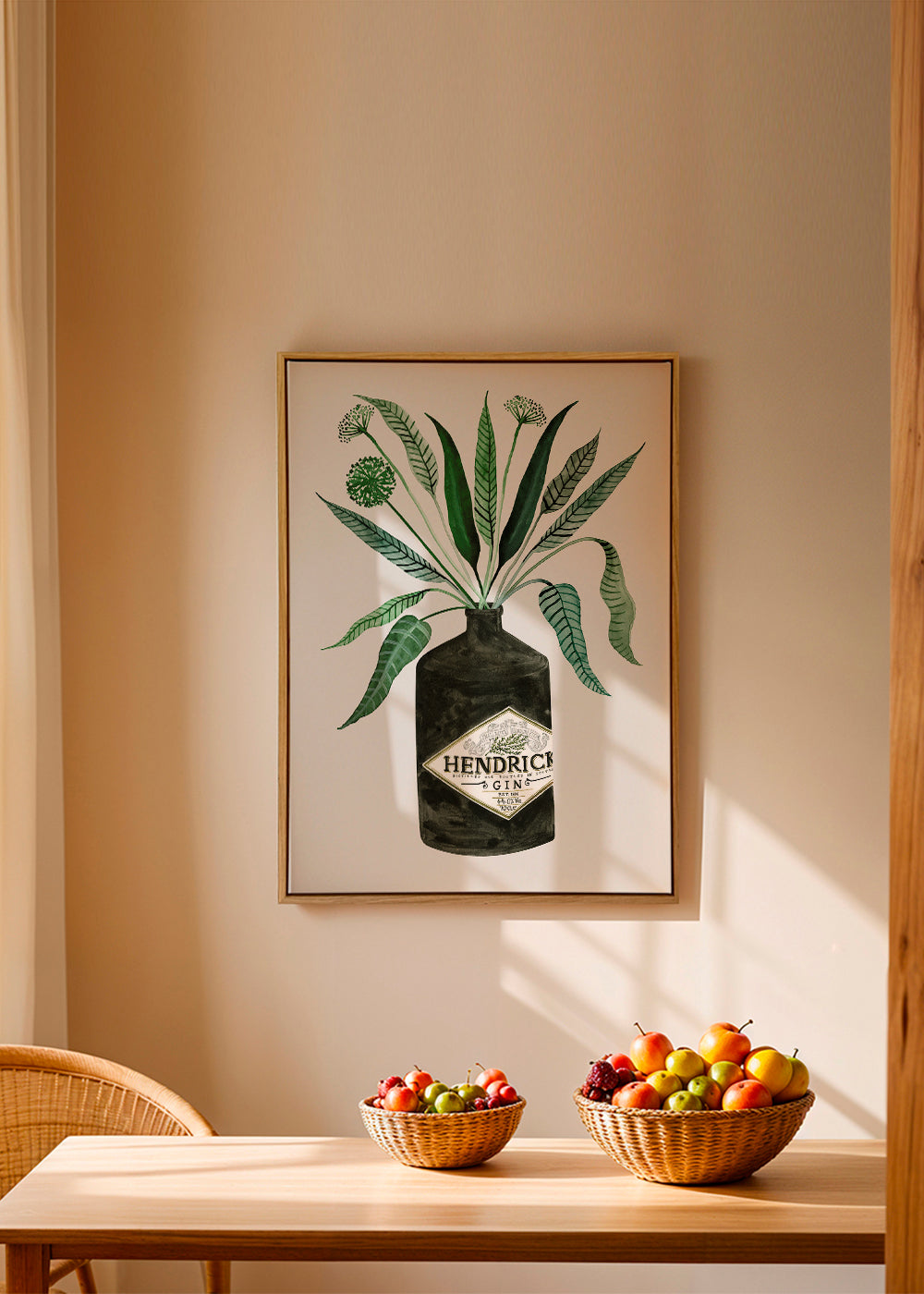 Køkkenkunst Hendrick's flaske med løv