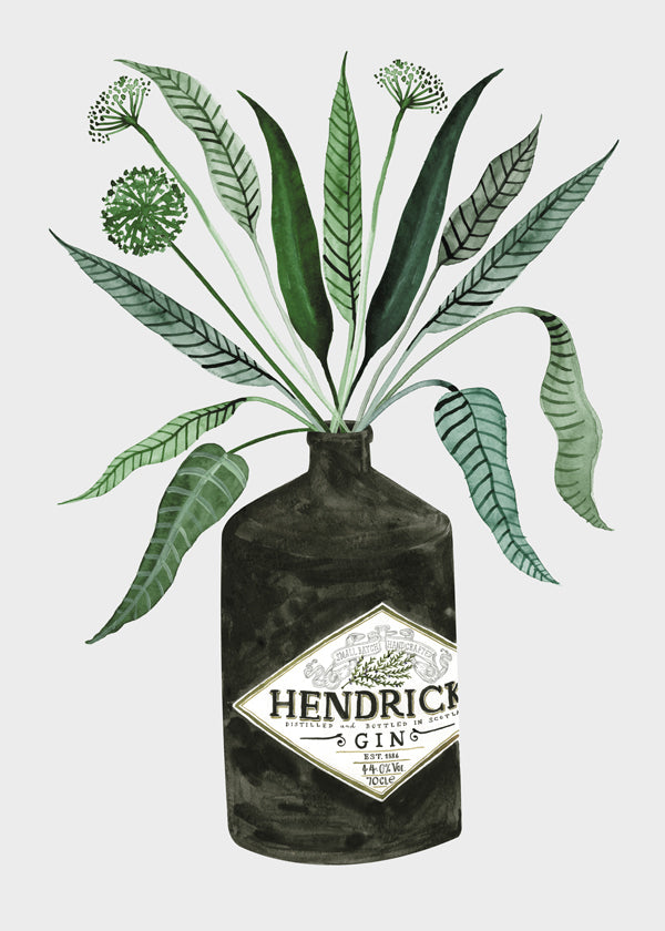Køkkenkunst Hendrick's flaske med løv