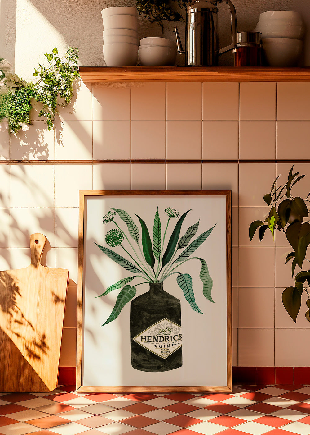 Køkkenkunst Hendrick's flaske med løv