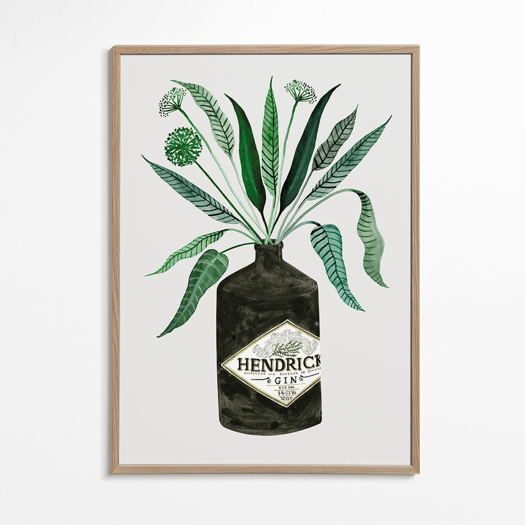 Køkkenkunst Hendrick's flaske med løv