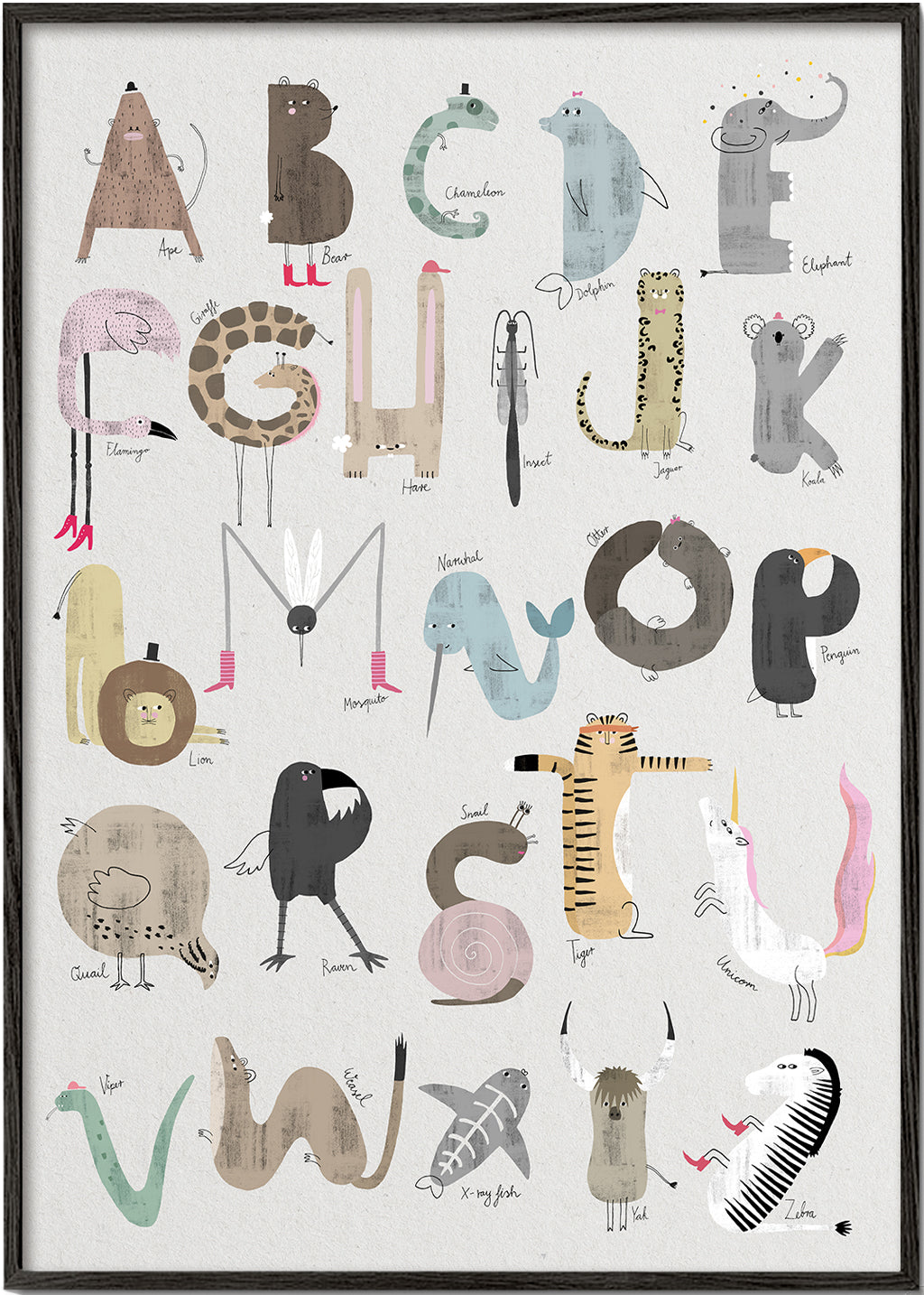 Børneplakat ABC dyr