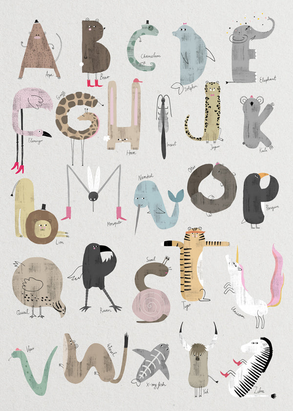 Børneplakat ABC dyr