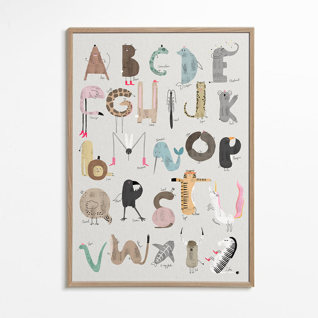 Børneplakat ABC dyr