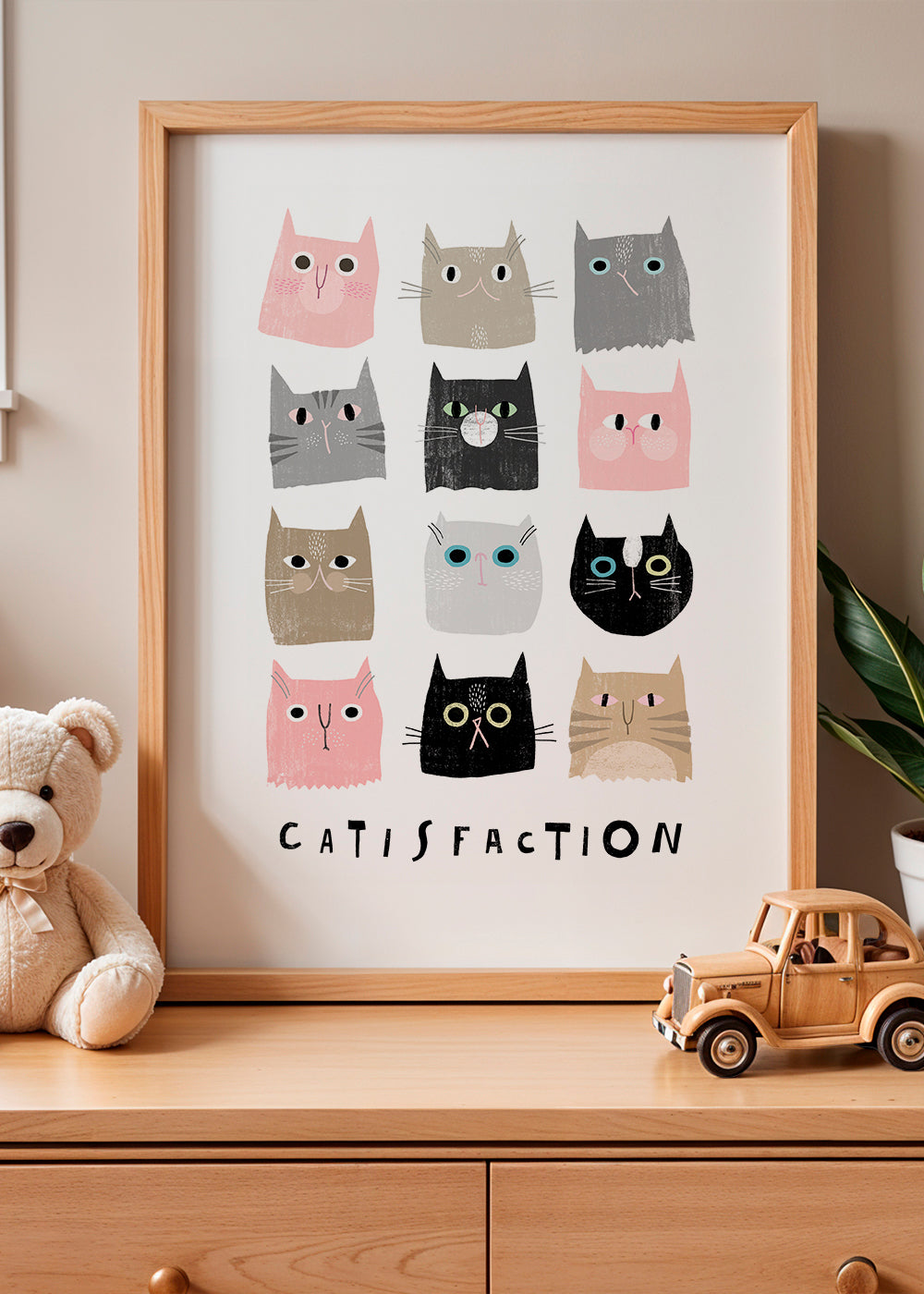 Legesyg katteillustration i gitter