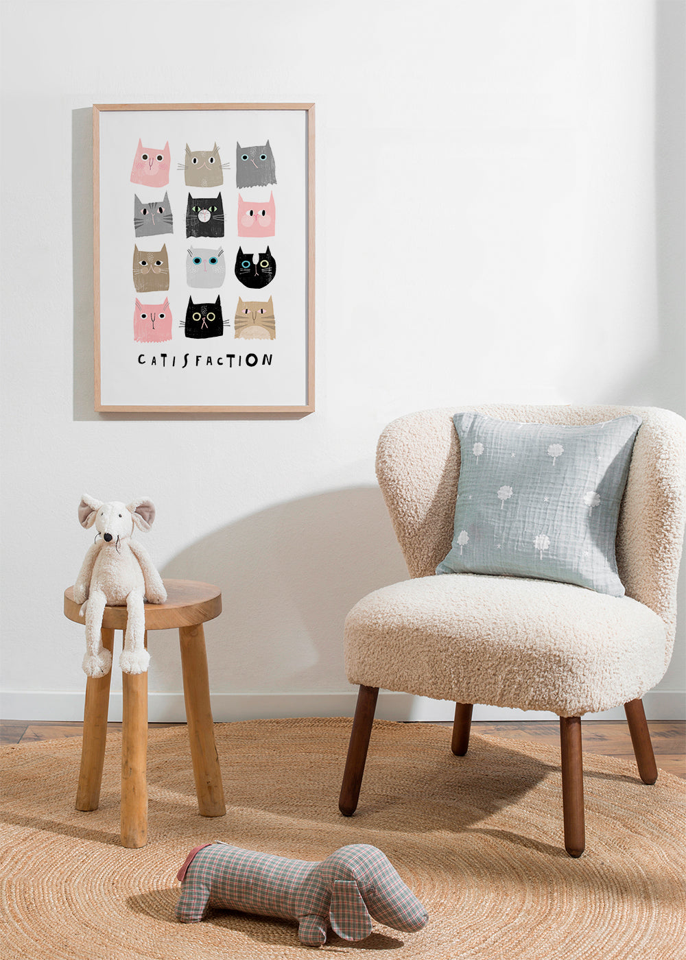 Legesyg katteillustration i gitter