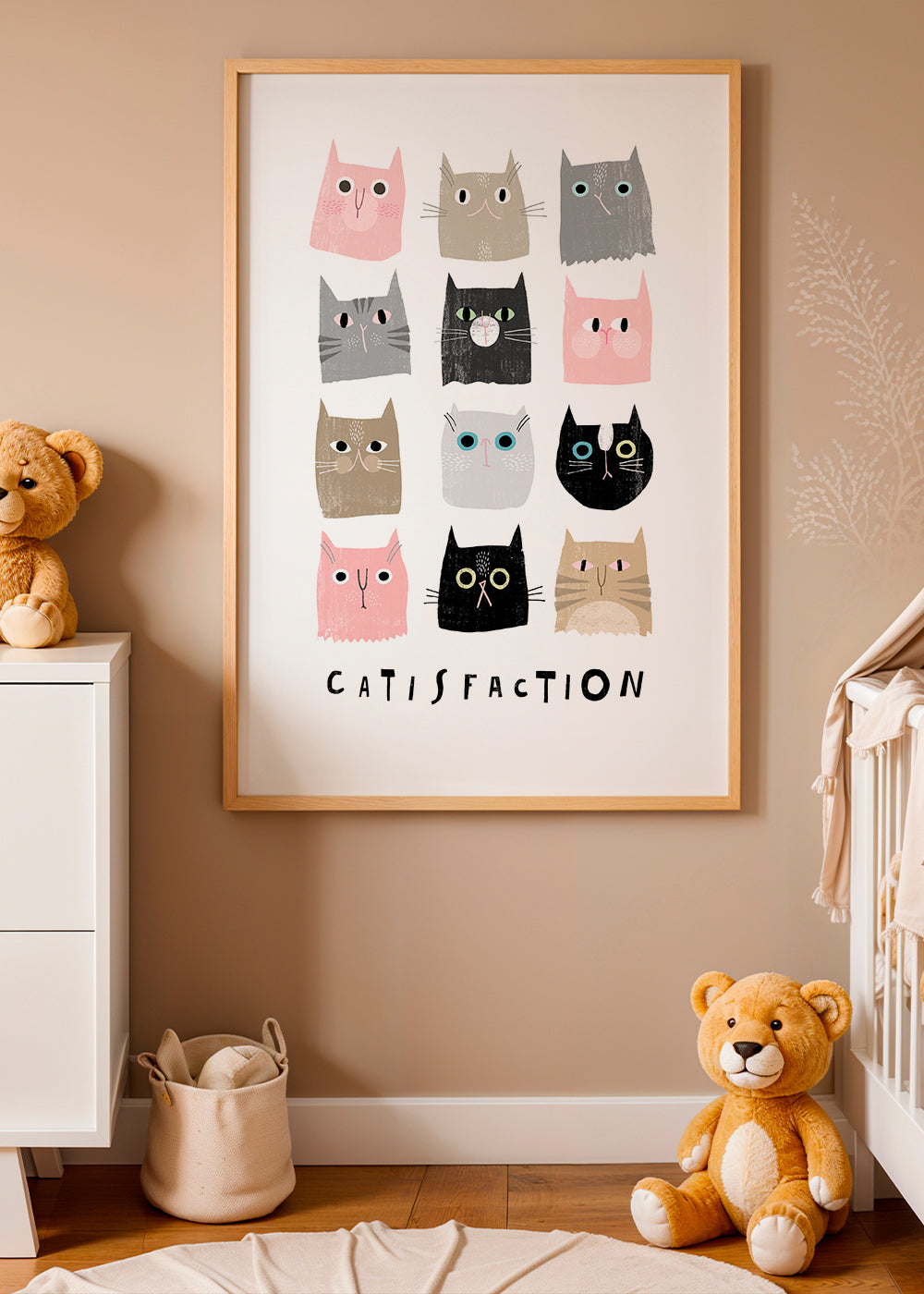 Legesyg katteillustration i gitter