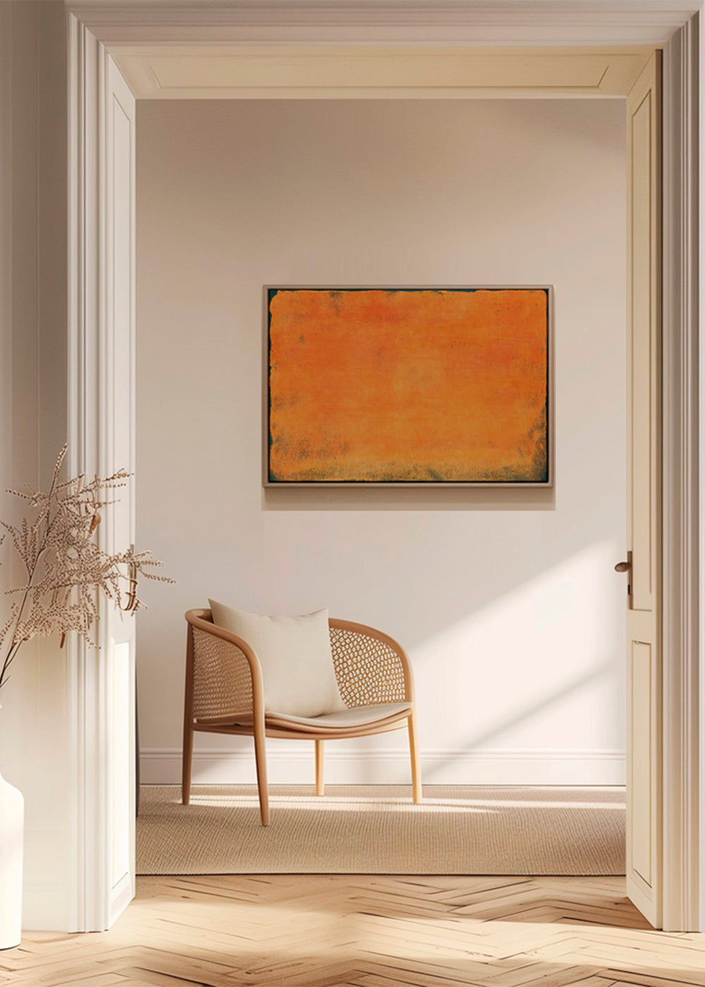 Abstrakt orange farvefelt maleri