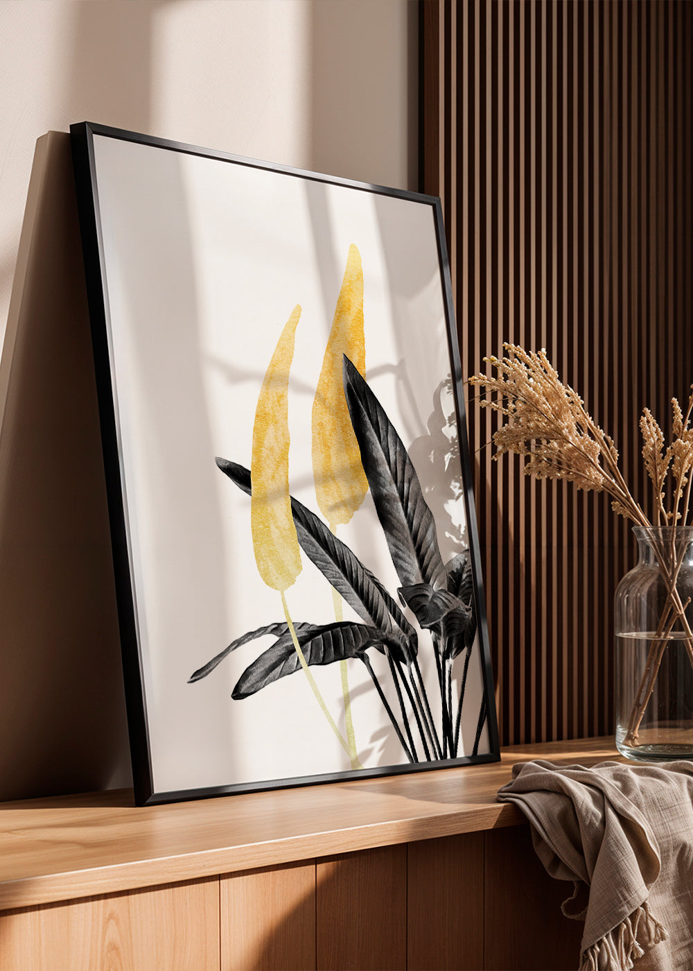 Botanisk plakat med gyldent blad