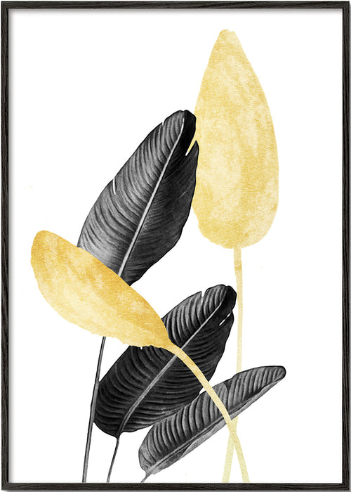Botanisk plakat med sorte og gyldne blade