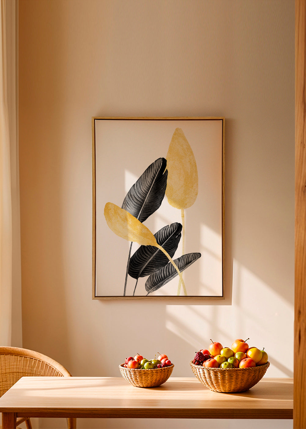 Botanisk plakat med sorte og gyldne blade