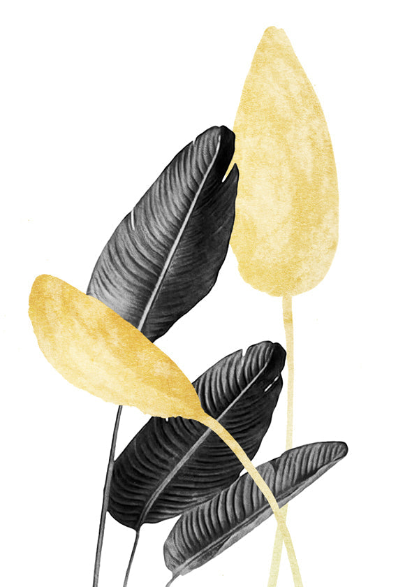 Botanisk plakat med sorte og gyldne blade