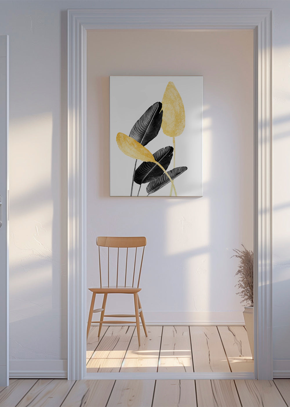 Botanisk plakat med sorte og gyldne blade