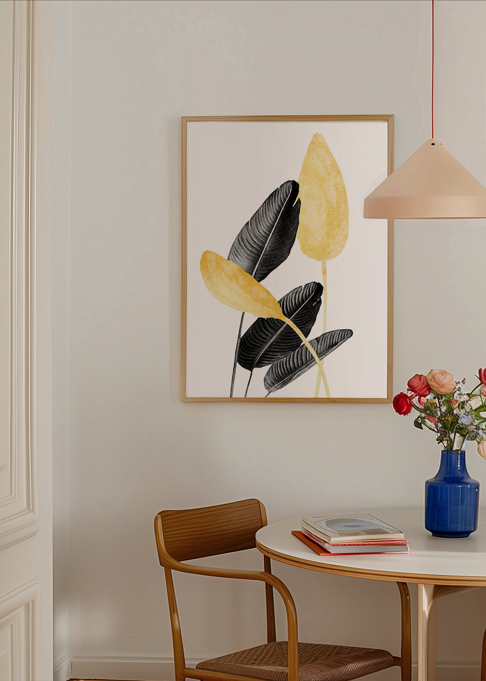 Botanisk plakat med sorte og gyldne blade