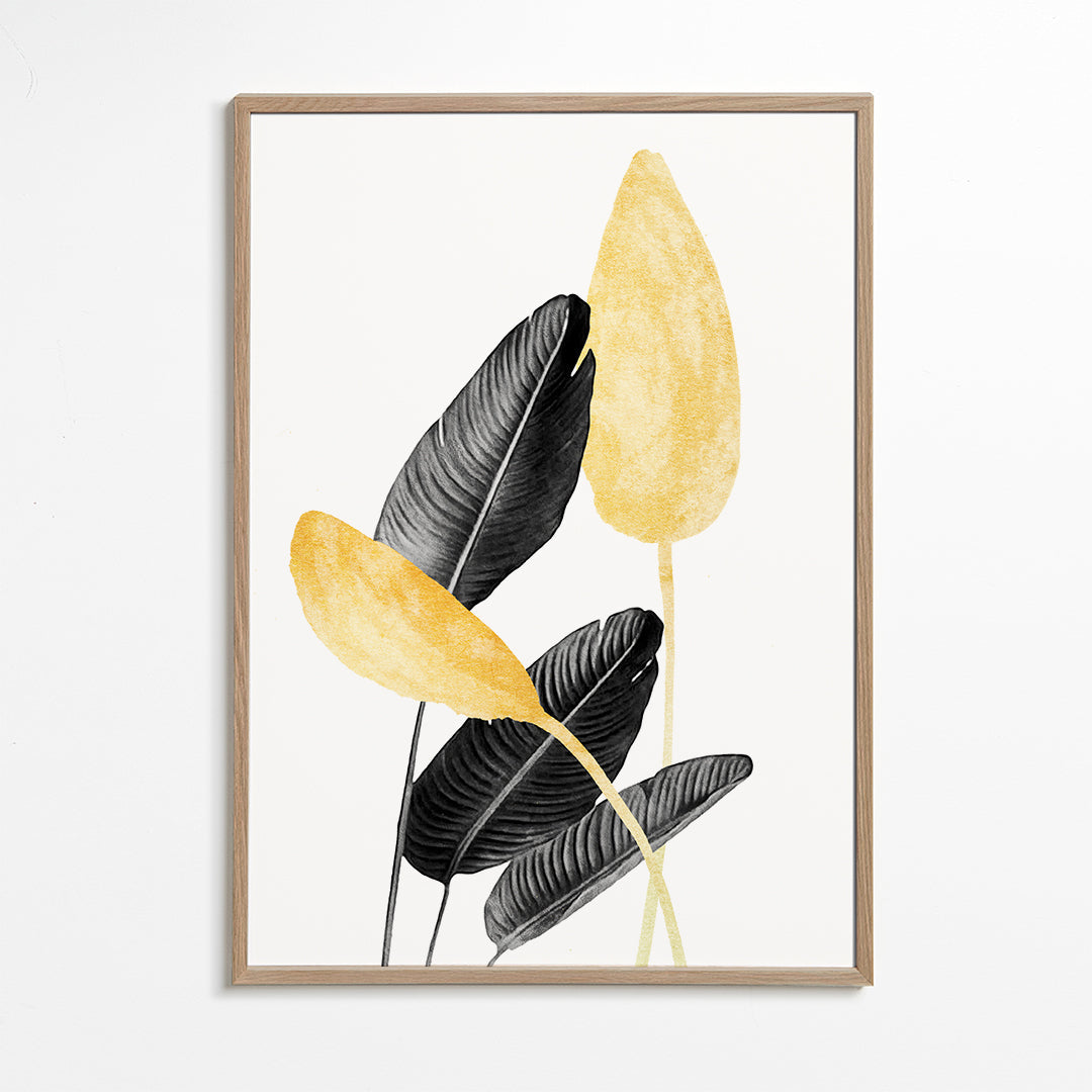 Botanisk plakat med sorte og gyldne blade