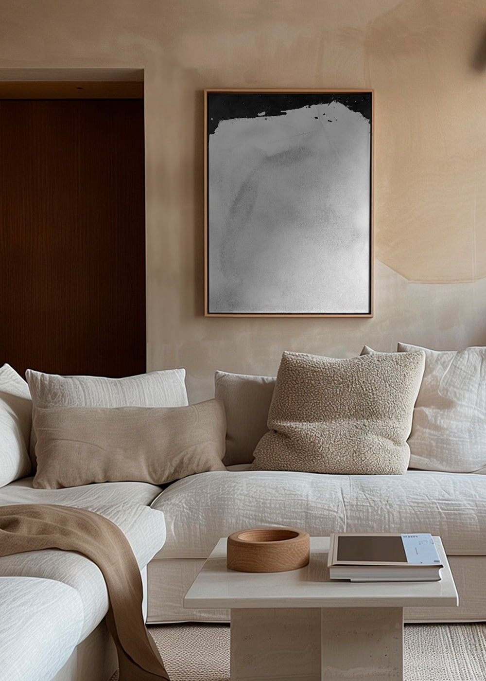 Sort-hvid kunst med minimalistisk vaskestruktur