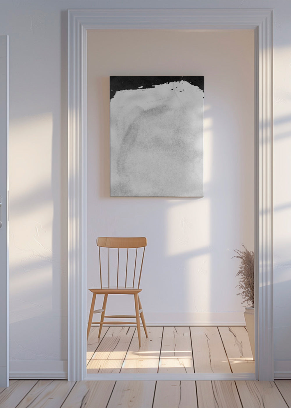 Sort-hvid kunst med minimalistisk vaskestruktur