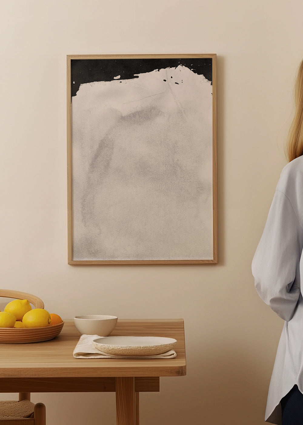 Sort-hvid kunst med minimalistisk vaskestruktur