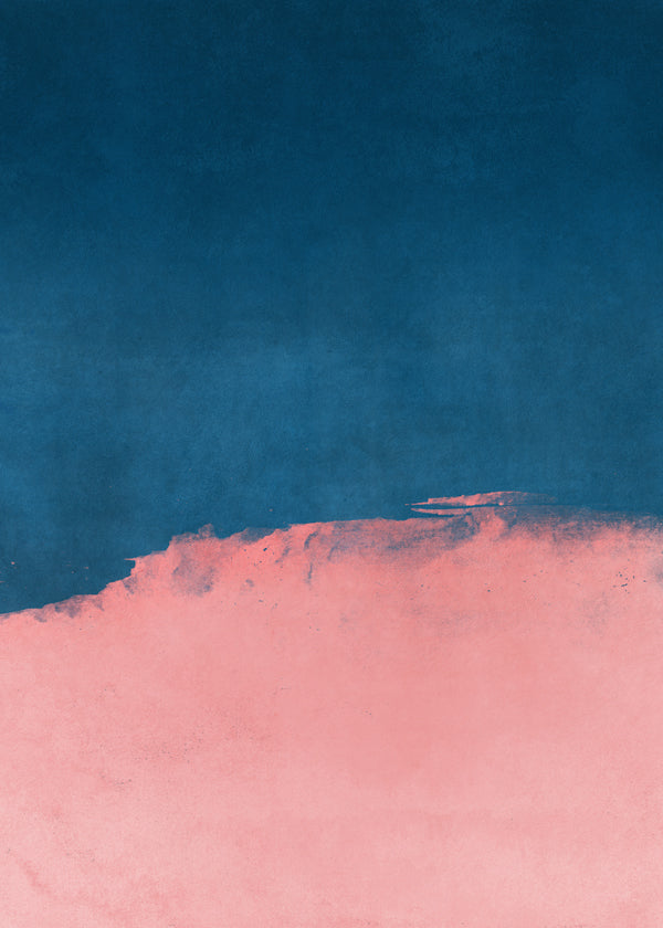 Minimalistisk landskab i rosa og blå
