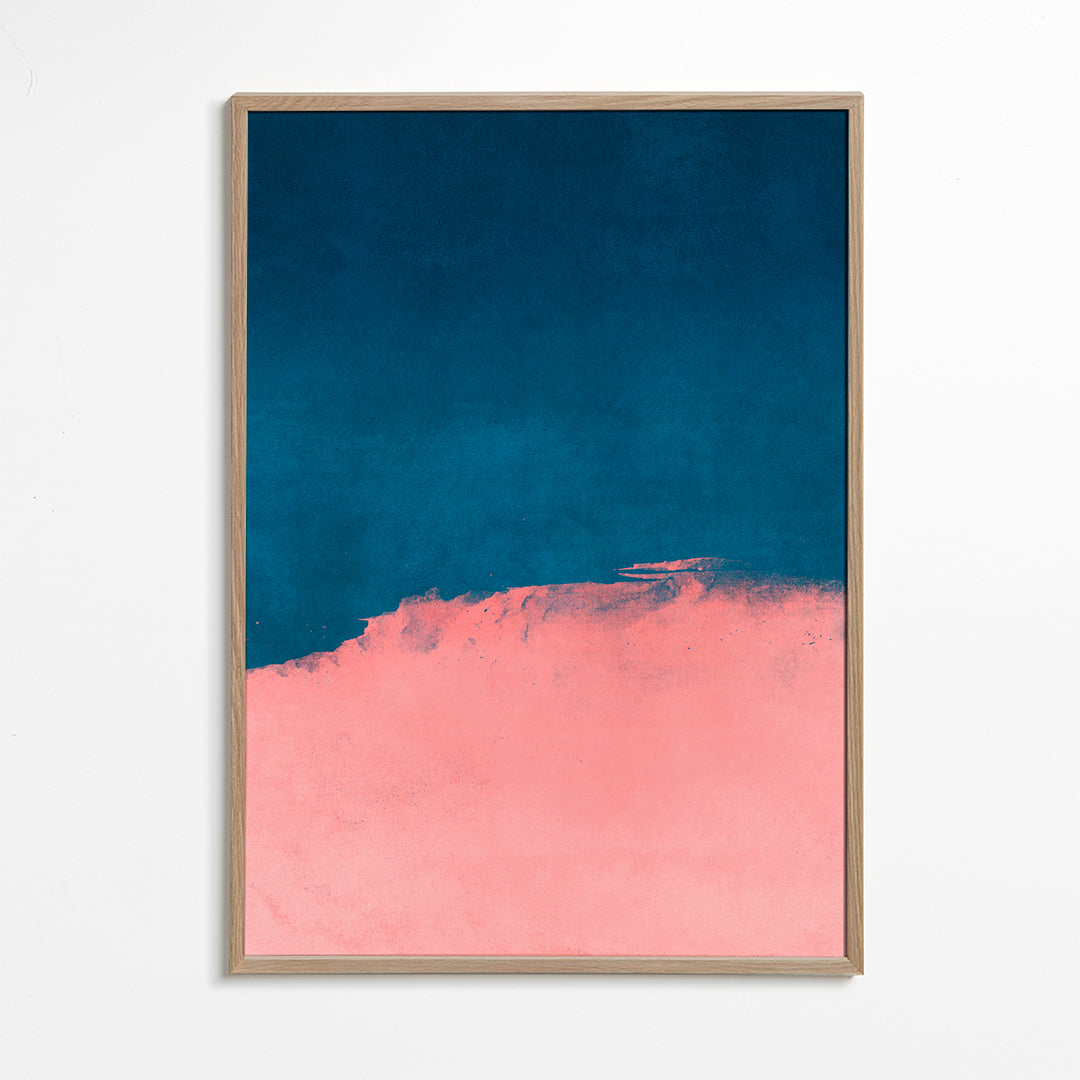 Minimalistisk landskab i rosa og blå