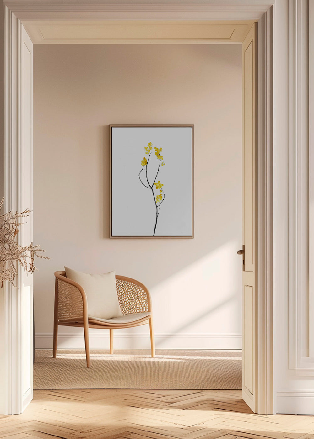 Botanisk plakat med gul gren