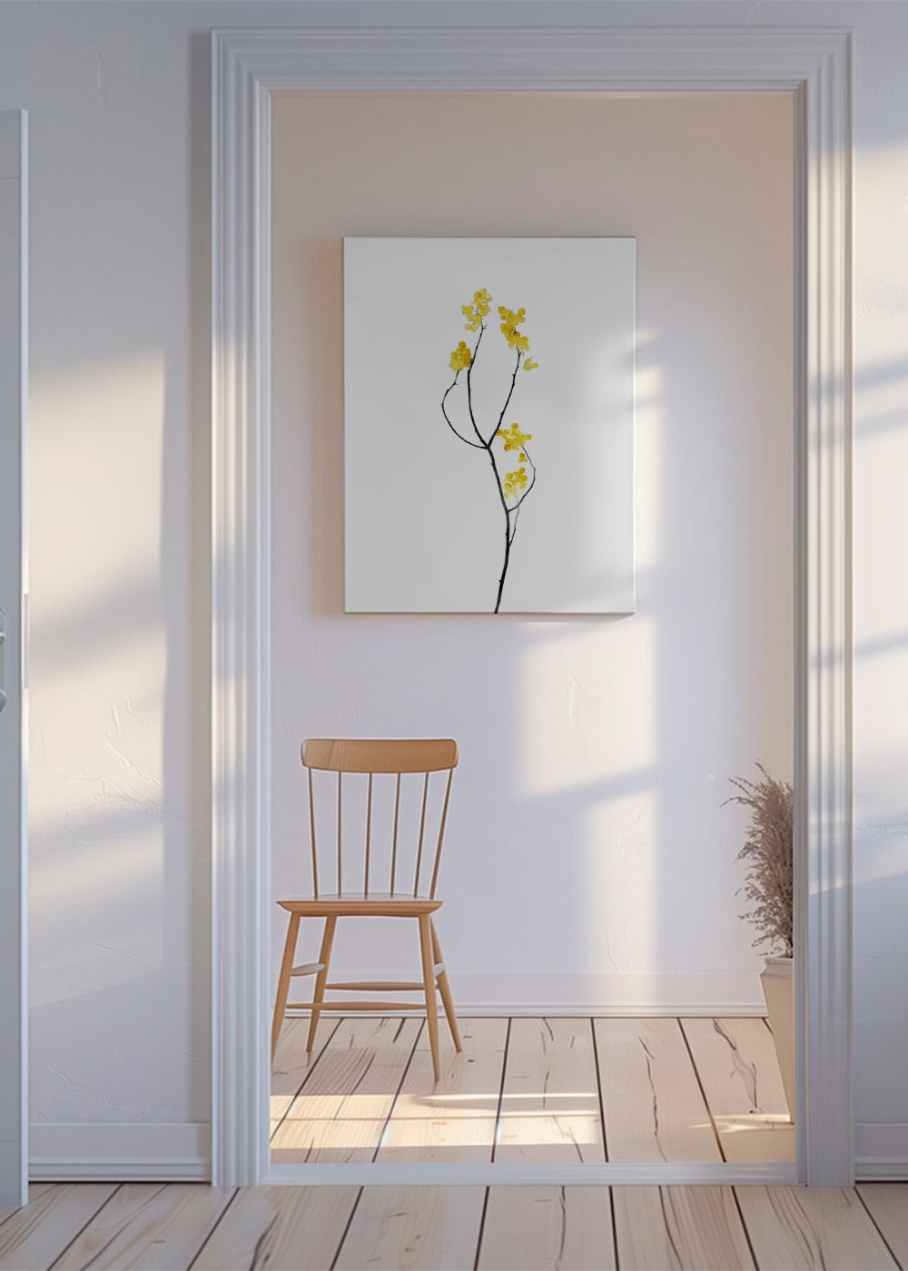 Botanisk plakat med gul gren
