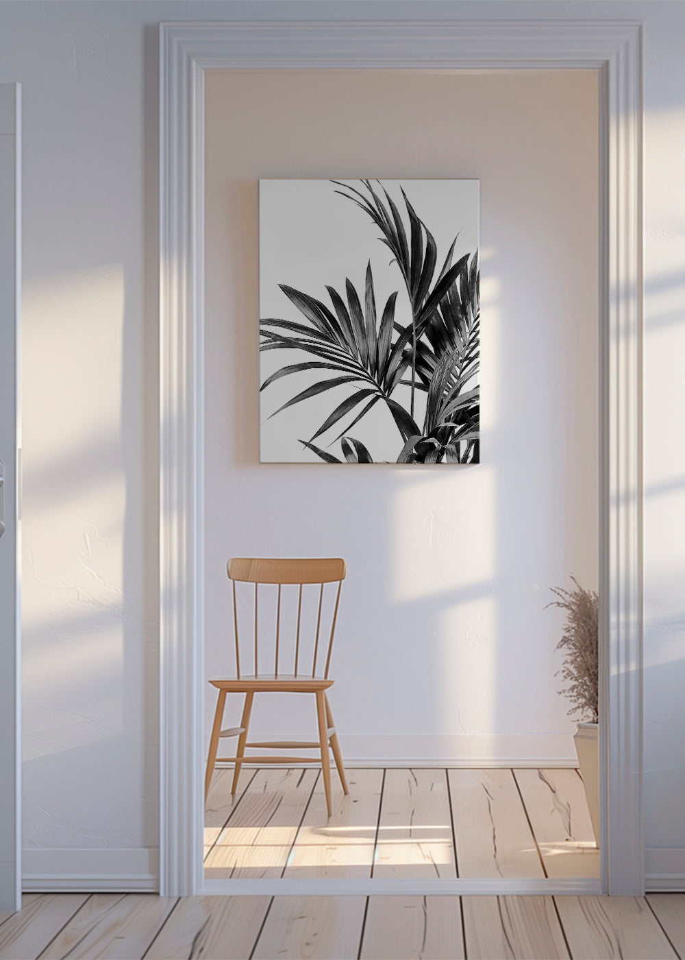 Botanisk plakat palmer i sort og hvid