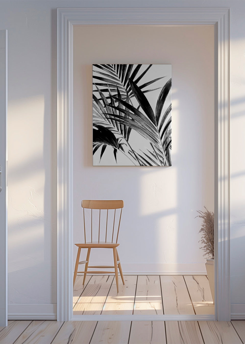 Botanisk plakat palmeblade i sort-hvid