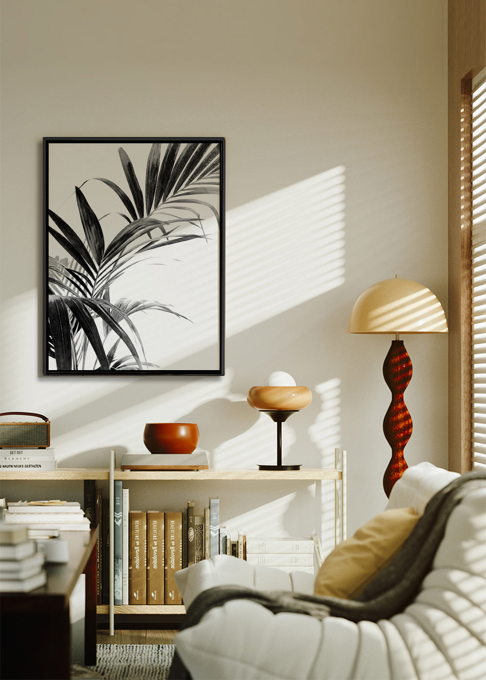 Botanisk plakat: palmeblade i sort-hvid