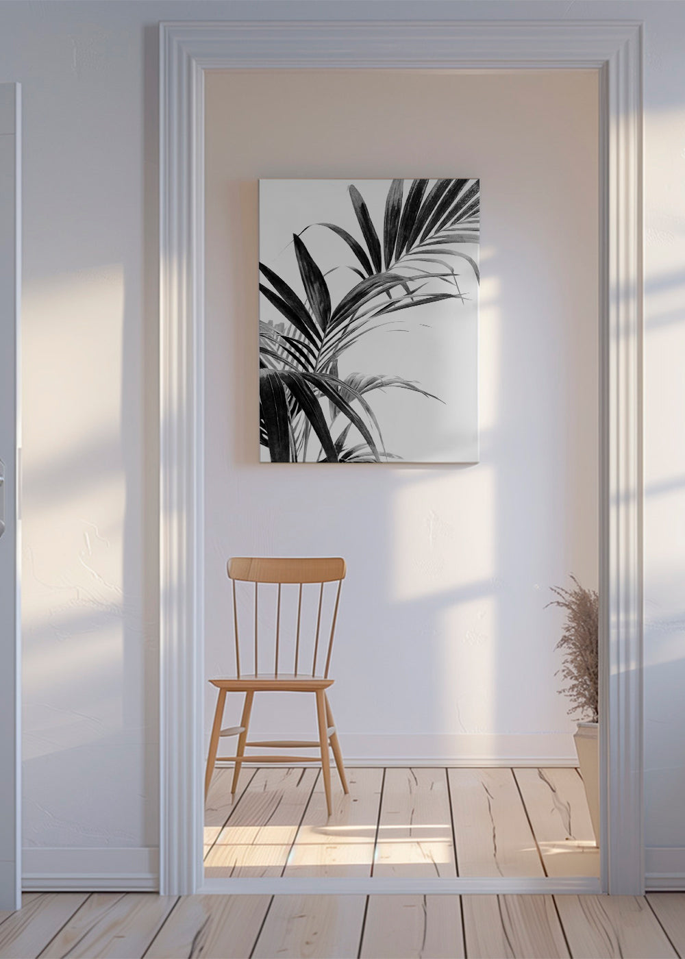Botanisk plakat: palmeblade i sort-hvid