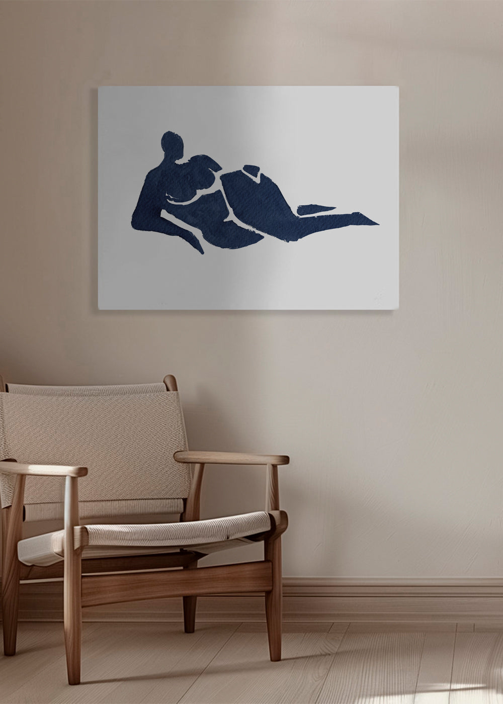 Abstrakt kunst: liggende figur i blå