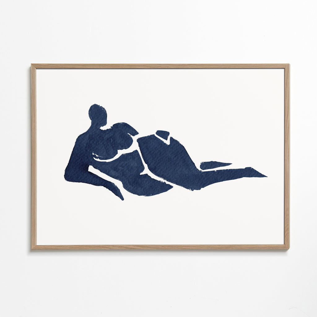 Abstrakt kunst: liggende figur i blå
