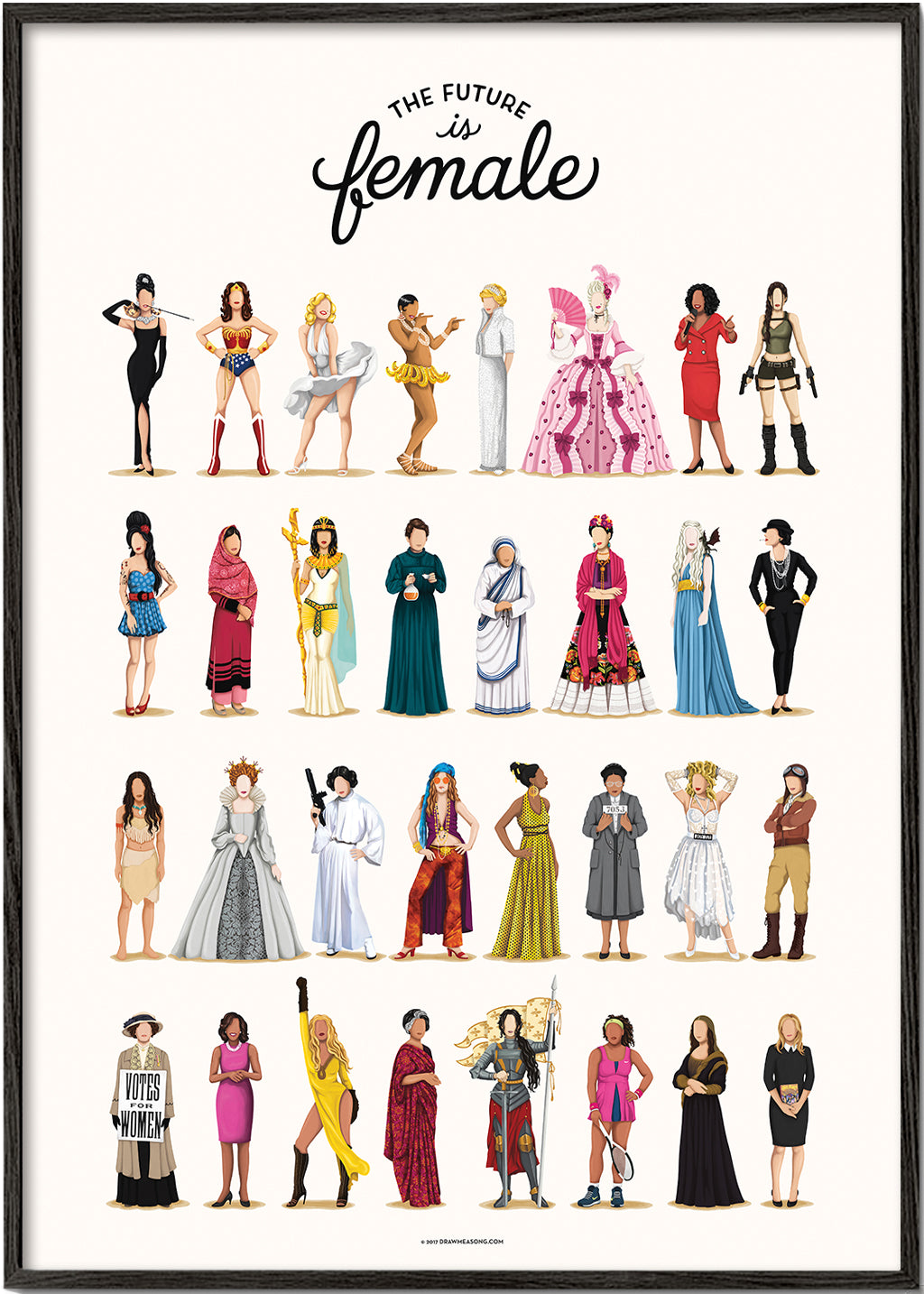 Illustration 'The Future is Female' ikoniske figurer
