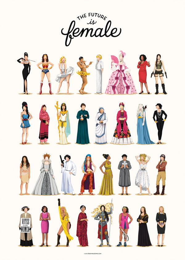 Illustration 'The Future is Female' ikoniske figurer
