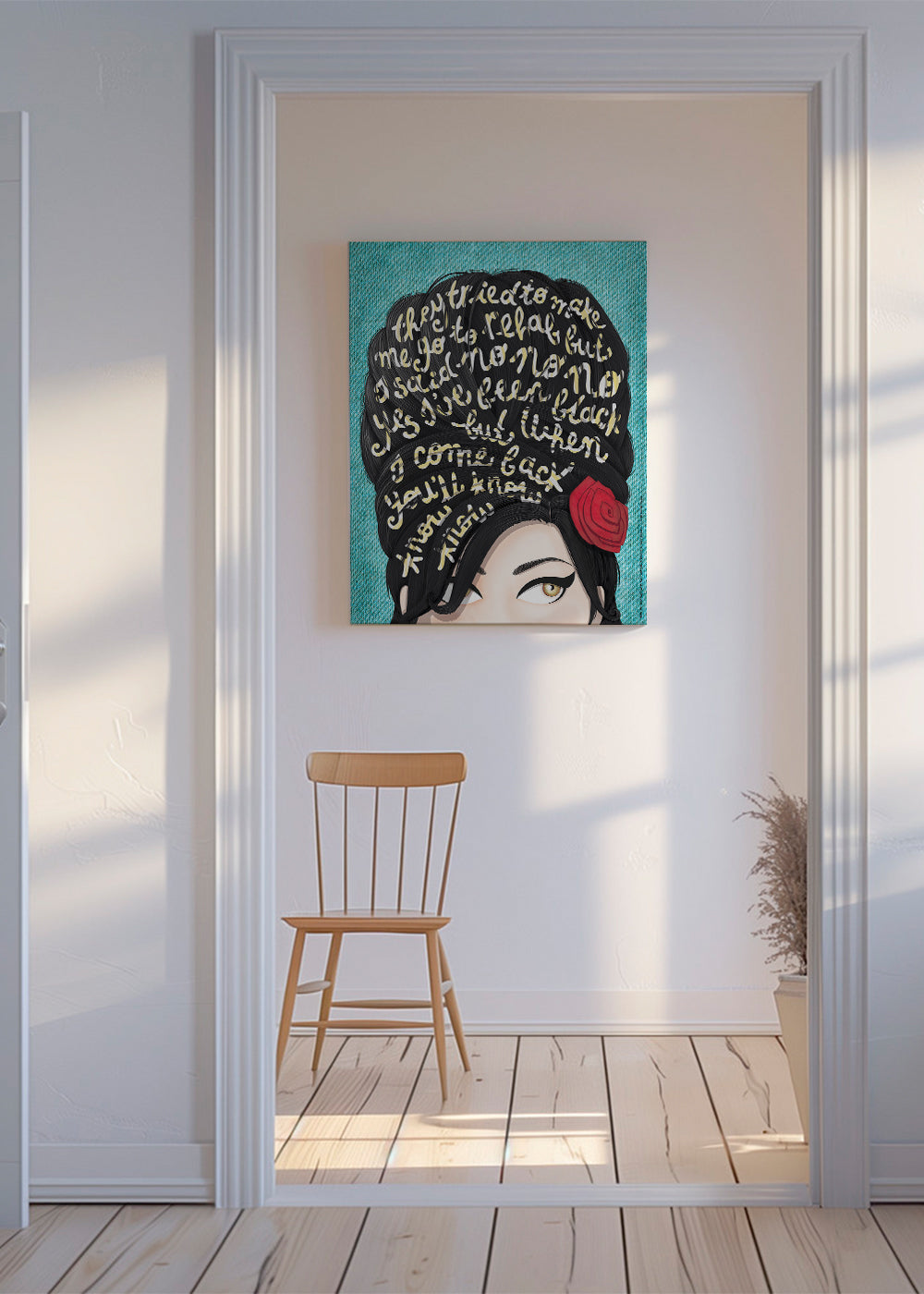 Illustration portræt med tekst i håret