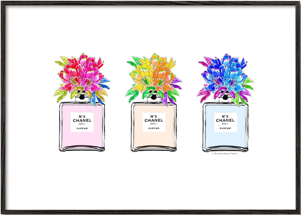 Illustration af parfume flasker med blomster