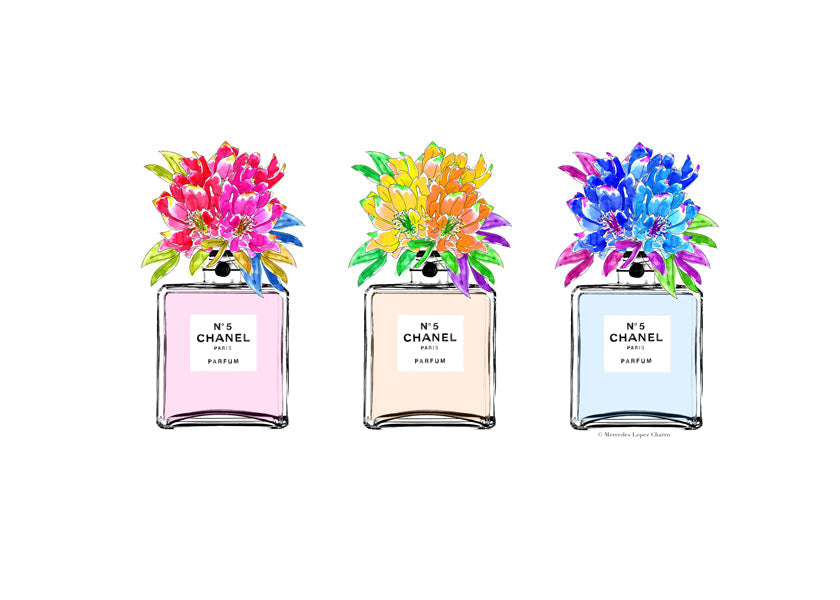 Illustration af parfume flasker med blomster