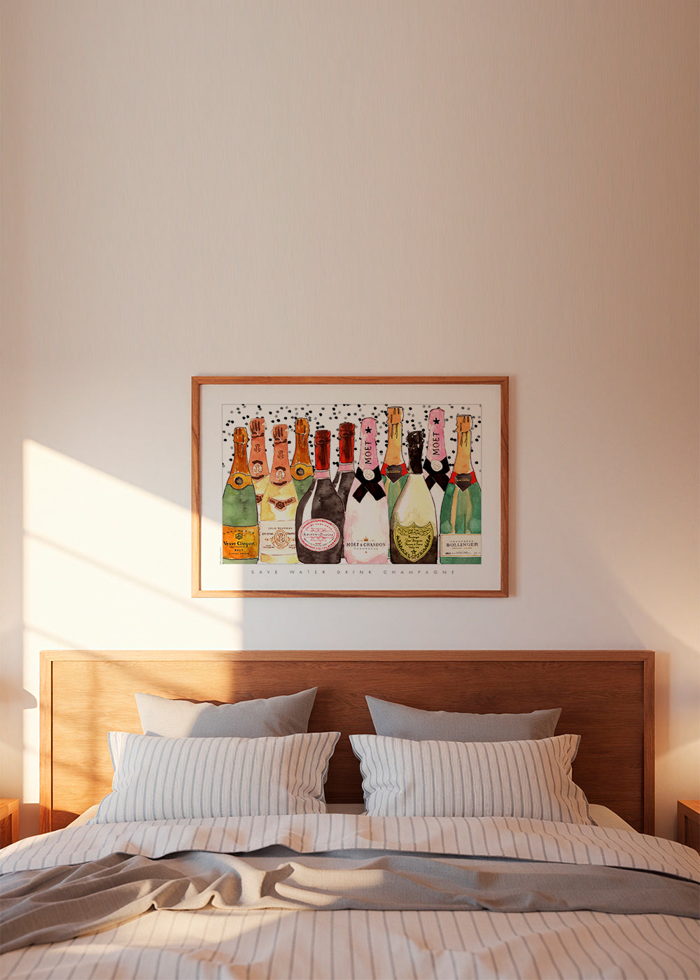 Køkkenkunst med illustrerede champagneflasker