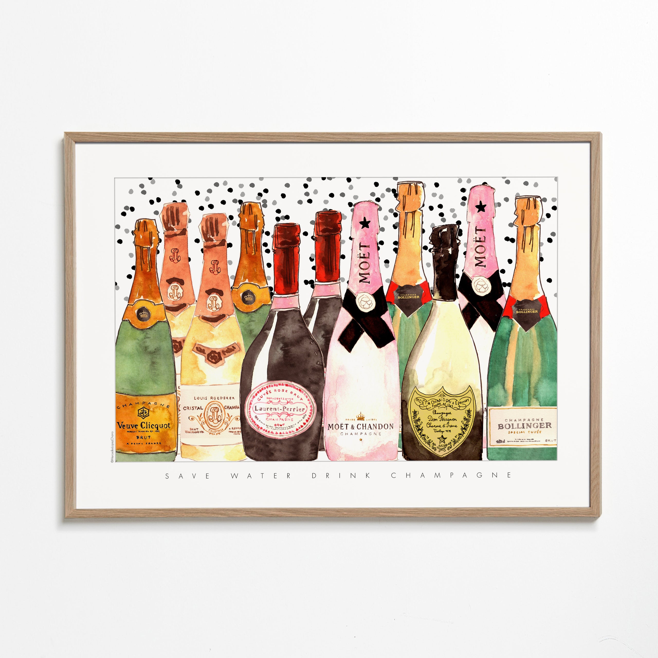 Køkkenkunst med illustrerede champagneflasker