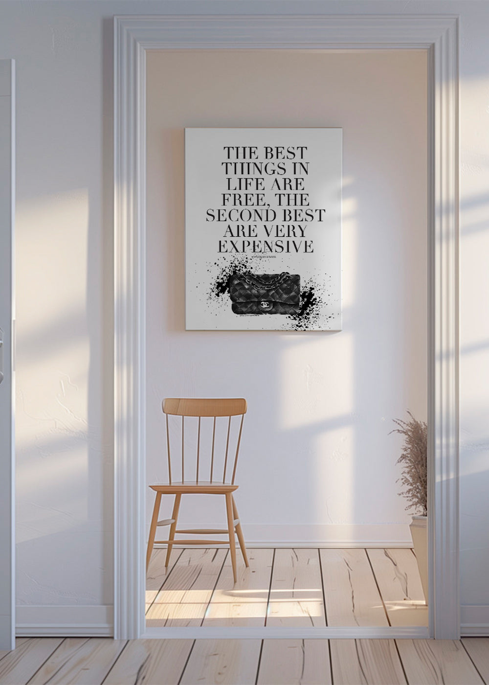 Vintage-plakat med ikonisk taske og citat