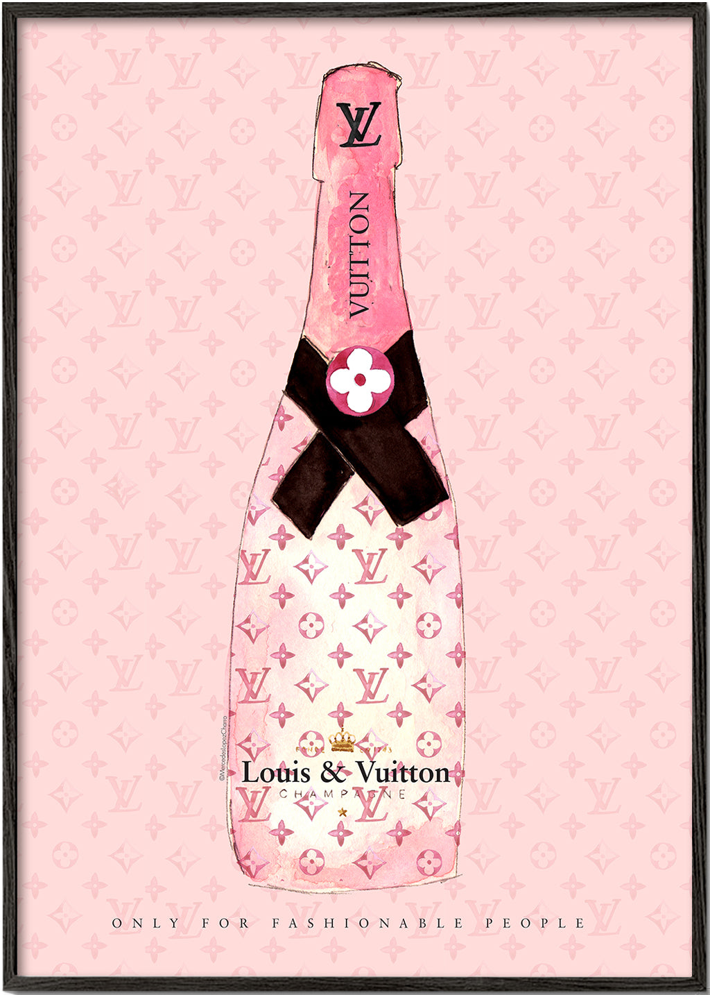 Illustration af LV-champagneflaske i pink