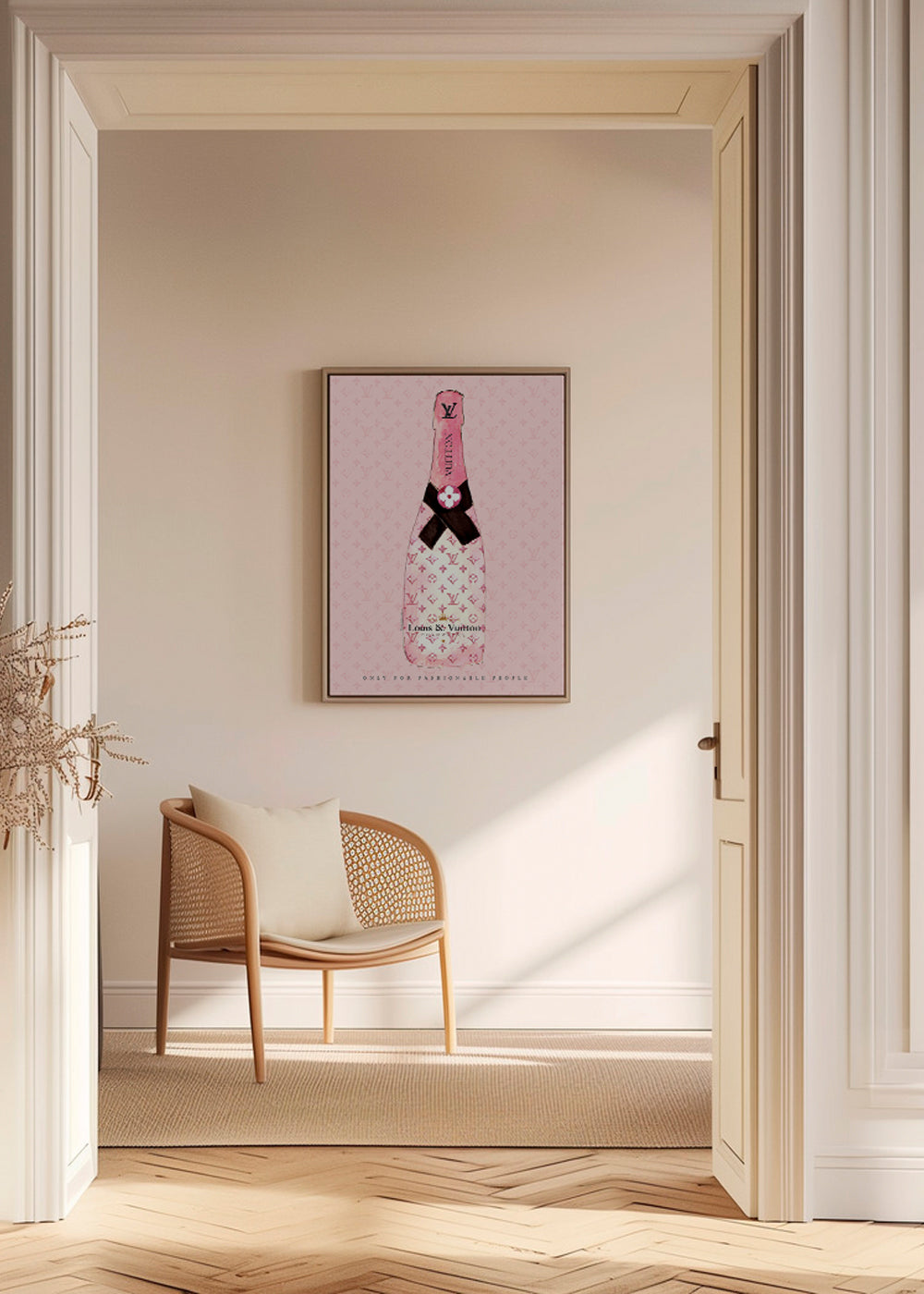 Illustration af LV-champagneflaske i pink