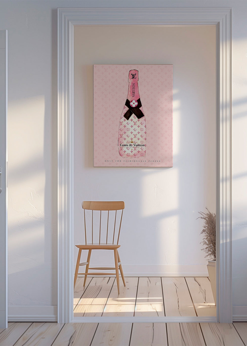 Illustration af LV-champagneflaske i pink