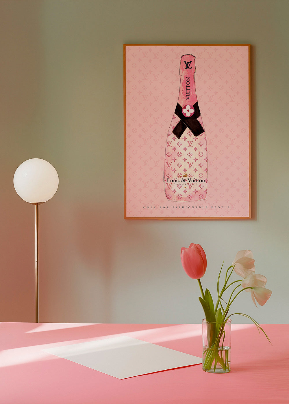 Illustration af LV-champagneflaske i pink